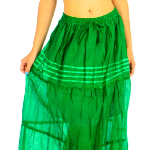 HIGHNESS NYC Beach Breeze Light Sheer Summer Cotton Green Ruffle Skirt OS - Picture 1 of 7
